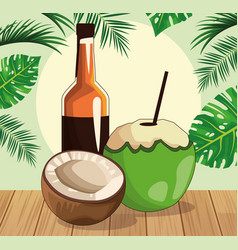 Whisky Bottle And Coconut And Coconut Drink