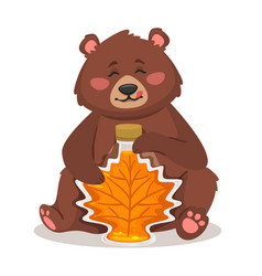 Cute Bear Holding A Bottle Of Maple Syrup