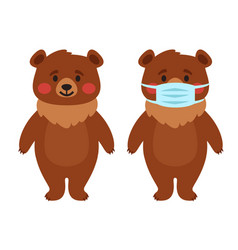 Cartoon Style Bear Wearing Face Mask