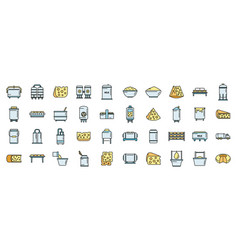 Cheese Production Icons Set Color Line