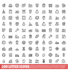 100 Litter Icons Set Outline Style