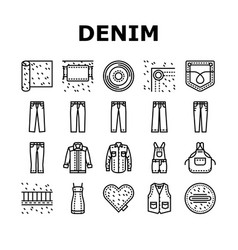 Denim Textile Material Fashion Icons Set