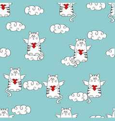 Valentines Day Seamless Pattern With Cute Cats