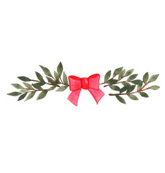 Vintage Green Leaves And Red Bow Border