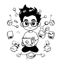 Boy With Laptop And Social Media Icons