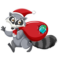 Cute Raccoon Wearing Christmas Hat Cartoon