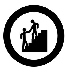 Man Helping Climb Other Black Icon In Circle