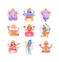 Ancient Indian Hindu Gods And Deity Set