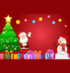 Cheerful Santa Claus Surrounded By Gifts Snowman