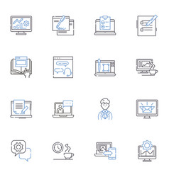 Cyber Labor Line Icons Collection Digitalization