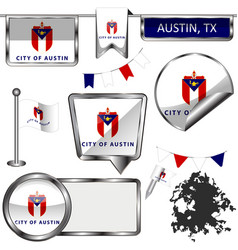 Glossy Icons With Flag Of Austin Tx