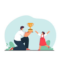 Cartoon Father Or Teacher Giving Gold Cup To