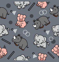 Cute Animal Pig Elephant Rhino Seamless Pattern