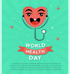 World Health Day Heart Cartoon With Stethoscope Ve