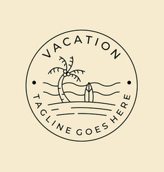 Vacation Beach Surfing Line Art Badge Logo