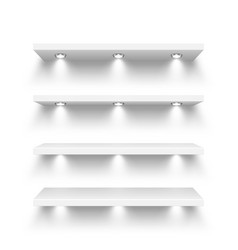 Realistic White Store Shelves With Lighting