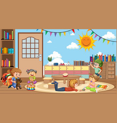 Scene With Kids Playing In Classroom