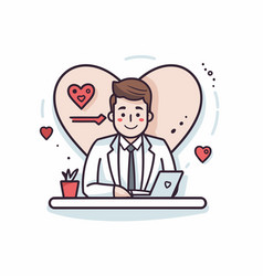 Man With Laptop And Heart On White Background