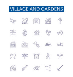 Village And Gardens Line Icons Signs Set Design