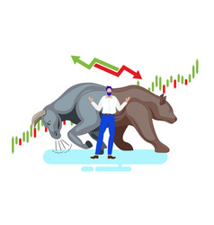 Business Man With Bull And Bear Stock Market