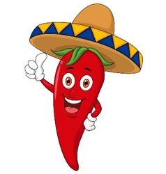 Chili pepper mariachi cartoon wearing sombrero pla