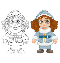 Cheerful Woman Wearing Blue Santa Cloth Cartoon