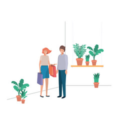 Couple With House Plant And Shopping Bags