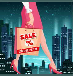 Poster Woman Goes Shopping With A Bag Super Sale