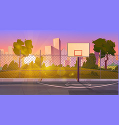 Sunset Street Basketball Court Cartoon Background