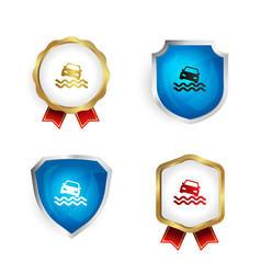 Abstract Car Falling Into Water Badge And Label