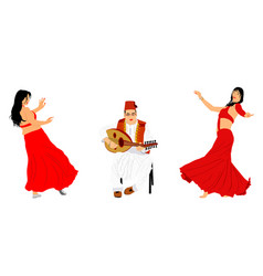 Arab Man Play Oud With Belly Dancers Women