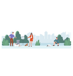 People Walk Dogs In City Park