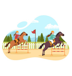 Horse Race Cartoon With Characters People Doing