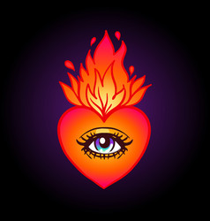 Sacred heart with eye and burning flame Royalty Free Vector