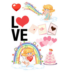 Valentine Theme With Cupid On Rainbow