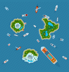 Ships Around Islands Top View Around