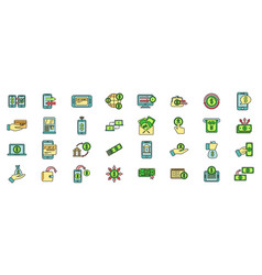 Transfer Money Icons Set Color Line