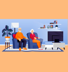 Elderly Couple Watching Tv In Room Senior Man