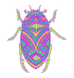 Funny Colorful Beetle Doodle Style Isolated