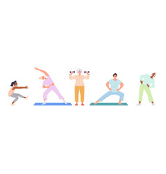 Set Of Sports People Characters Doing Fitness