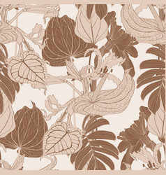 Seamless Floral Pattern With Line Tropical Flowers