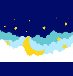 Half Moon Stars And Clouds On Dark Blue Background