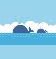 Blue Whale Family In The Sea Seamless