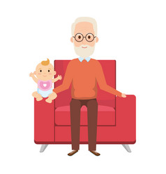 Grandfather Lifting Little Baby In Sofa