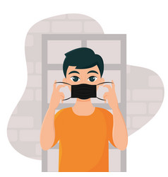 Isolated Male Cartoon Putting A Face Mask