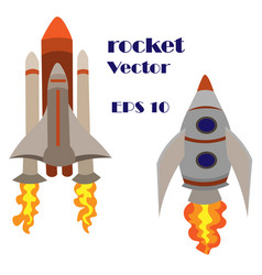 Set Of Two Space Rockets With Fire Engine