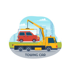 Auto Towing Car Using A Truck With Roadside