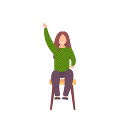 Girl Is Waving Her Hand Sitting On Chair Cheerful