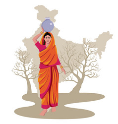 Indian Woman Carrying Water On Head With India