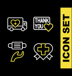 Set Line Thank You With Heart Heart Cross